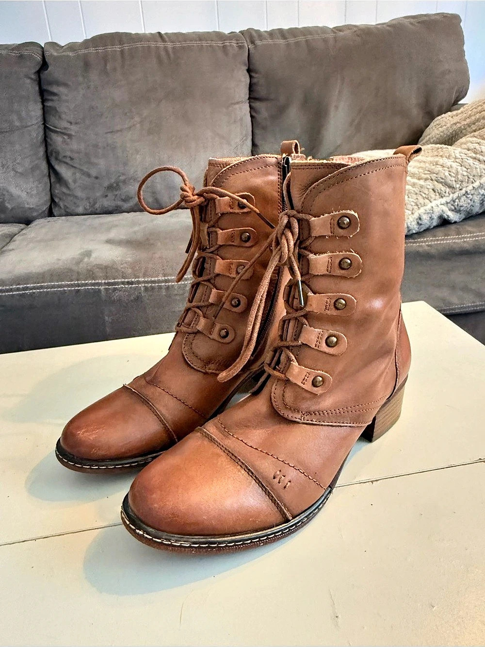 Wanderlust Cognac Tan Brown Steampunk Leather Lace-Up Combat Boots Whimsical 9